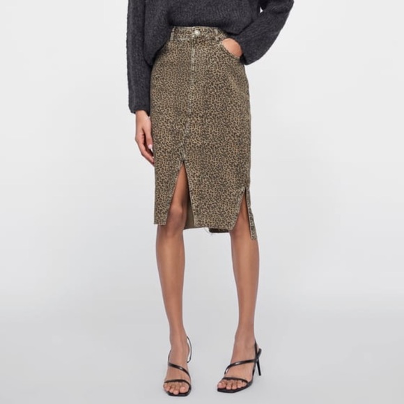 zara leopard denim skirt
